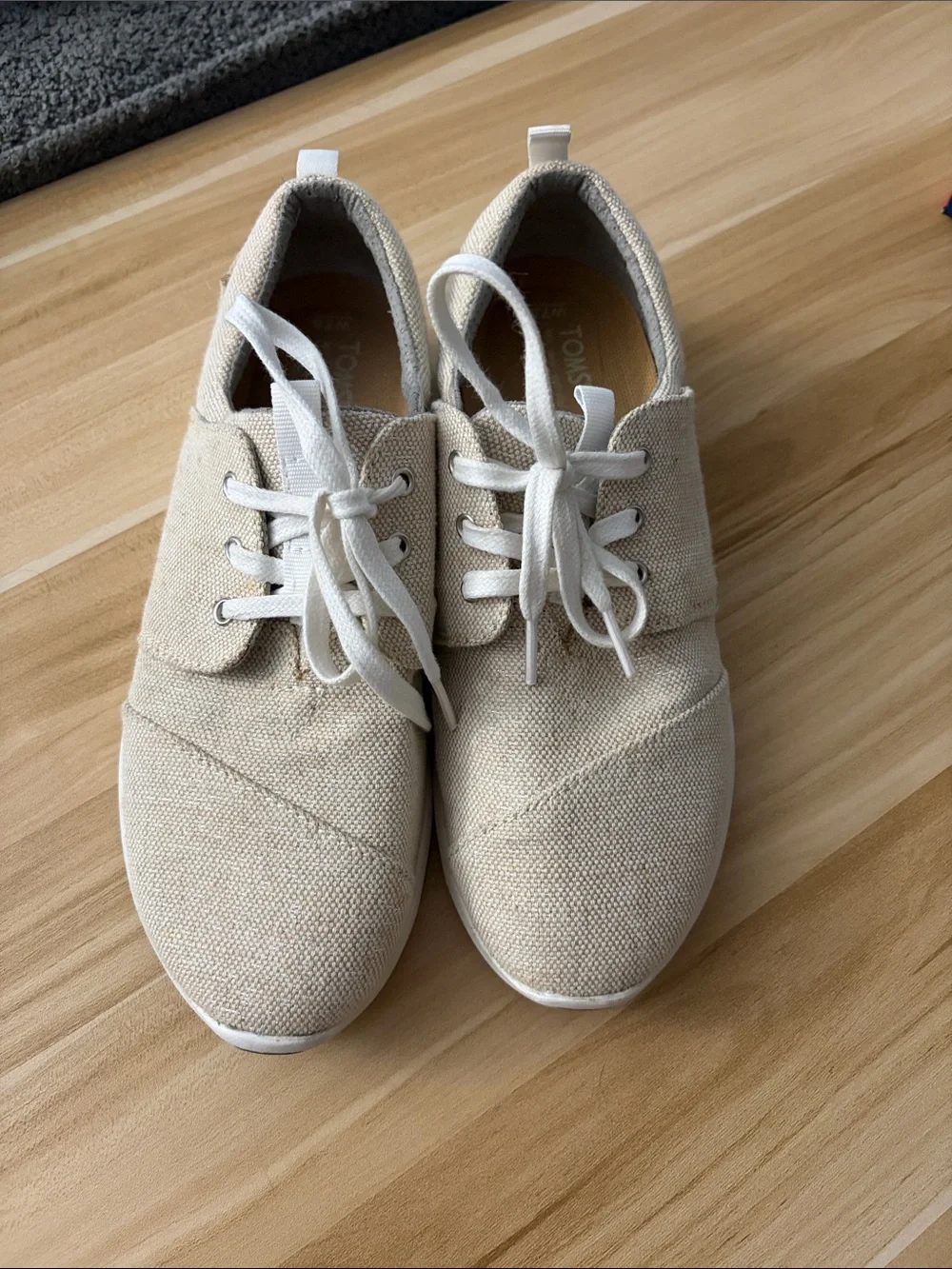 Toms Beige Canvas Lace-Up Sneakers